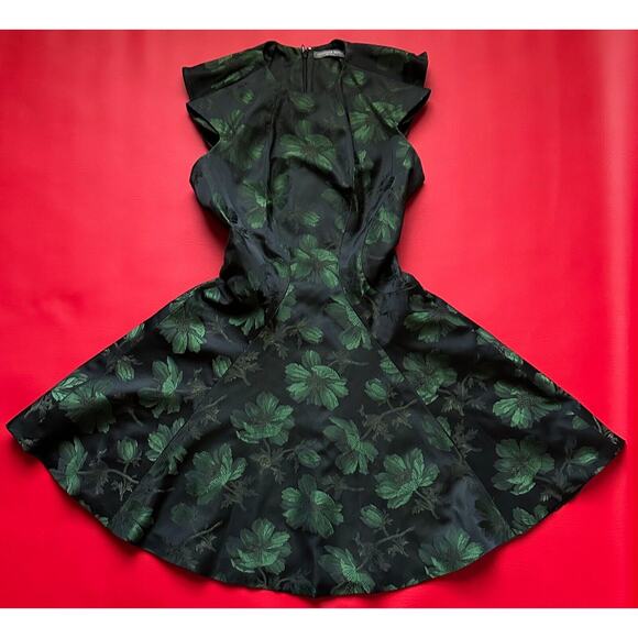 Alexander McQueen Brocade Black Green Cocktail Fit Flare Mini Dress Sz 38 US XS - Picture 15 of 16